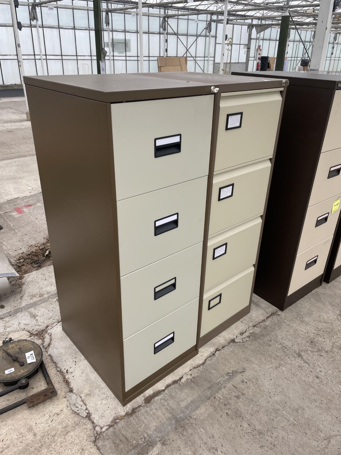 TWO FOUR DRAWER METAL FILING CABINETS BOTH WITH KEYS