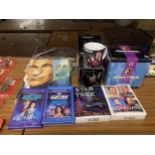 A COLLECTION OF STAR TREK ITEMS, CALENDARS, MUGS, SISKO MINIATURE ETC