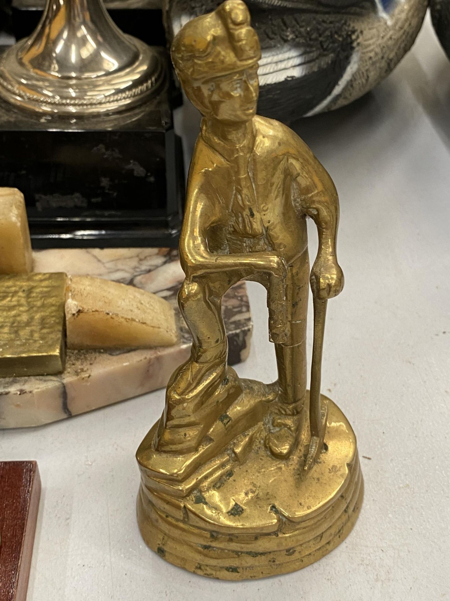 FOUR BRASS FIGURES OF MINERS, ONE ON A MARBLE PLINTH - Image 4 of 5