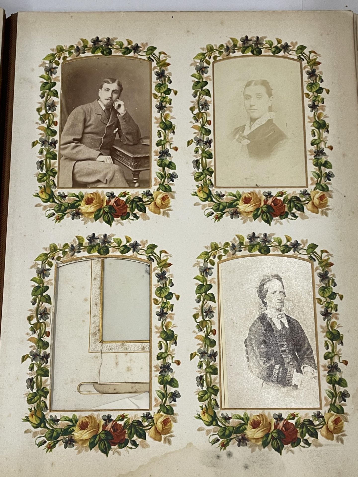 A VICTORIAN PHOTO ALBUM WITH SILVER PLATE ON FRONT PRESENTATION PLAQUE DATED 1883 - Image 7 of 9