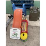 AN ASSORTMENT OF CHILDRENS ITEMS TO INCLUDE A SLIDE AND CRICKET EQUIPMENT