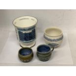 FOUR ITEMS TO INCLUDE A COALPORT SILVER JUBILEE GOBLET, CROWN DEVON VASE AND A IRISH POTTERY JUG AND