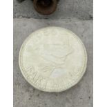 AN AS NEW EX DISPLAY CONCRETE 'FARTHING' STEPPING STONE/PLAQUE *PLEASE NOTE VAT TO BE PAID ON THIS