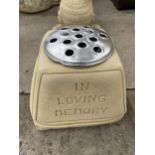 AN AS NEW EX DISPLAY CONCRETE 'IN LOVING MEMORY' GRAVE POT *PLEASE NOTE VAT TO BE PAID ON THIS ITEM*