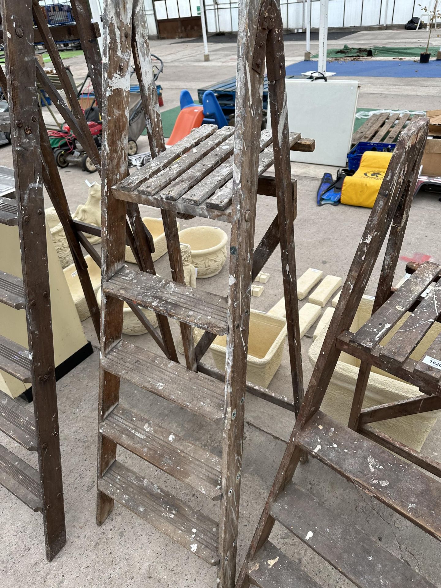 THREE VARIOUS VINTAGE WOODEN STEP LADDERS - Image 3 of 4