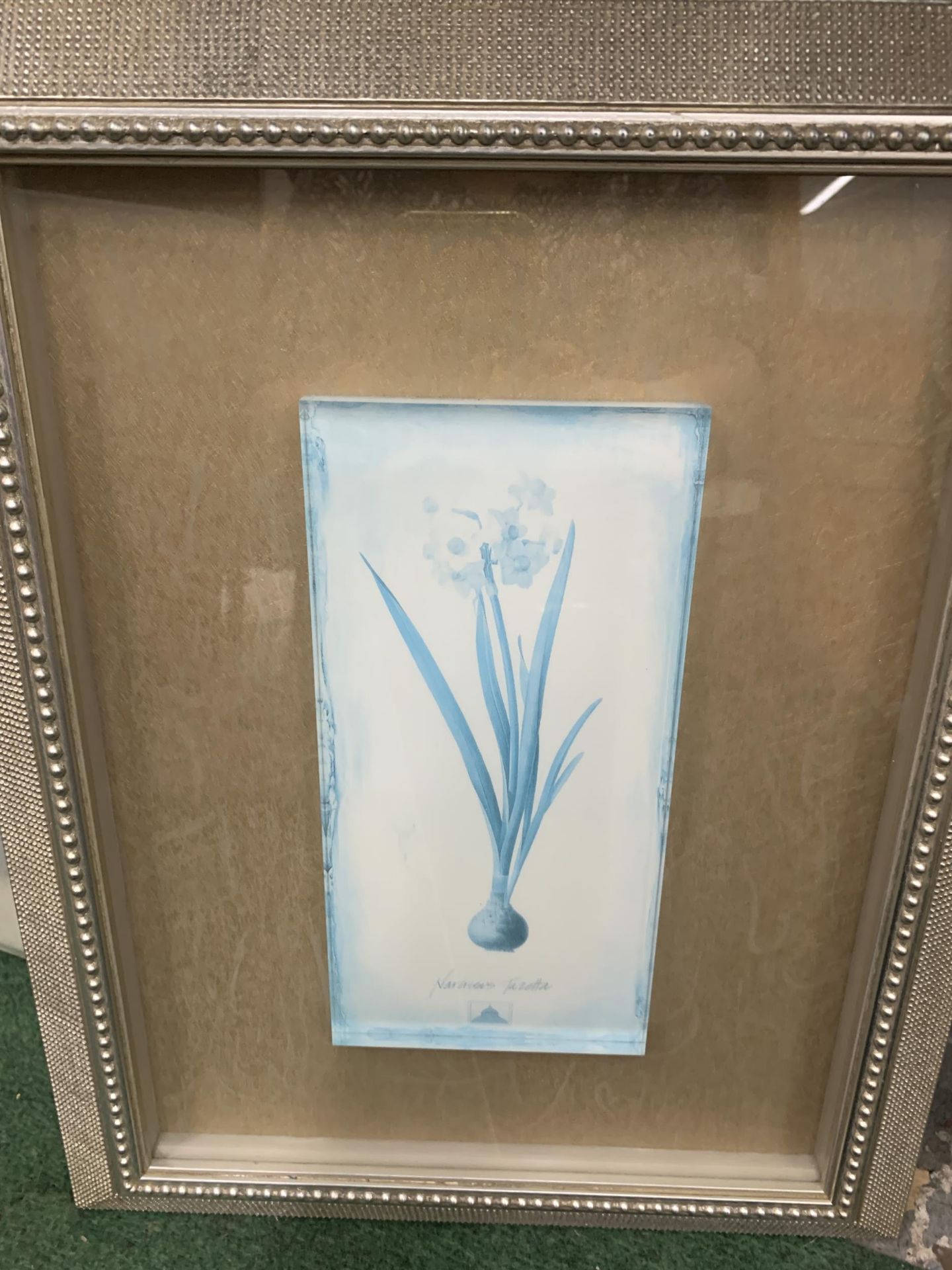 THREE FLORAL ENCAPSULATED GLASS ART DESIGNS IN A SILVER COLOURED FRAME (TWO 18" X 14" AND A 16" X - Image 4 of 4