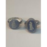 TWO SILVER WEDGEWOOD JASPERWARE RINGS