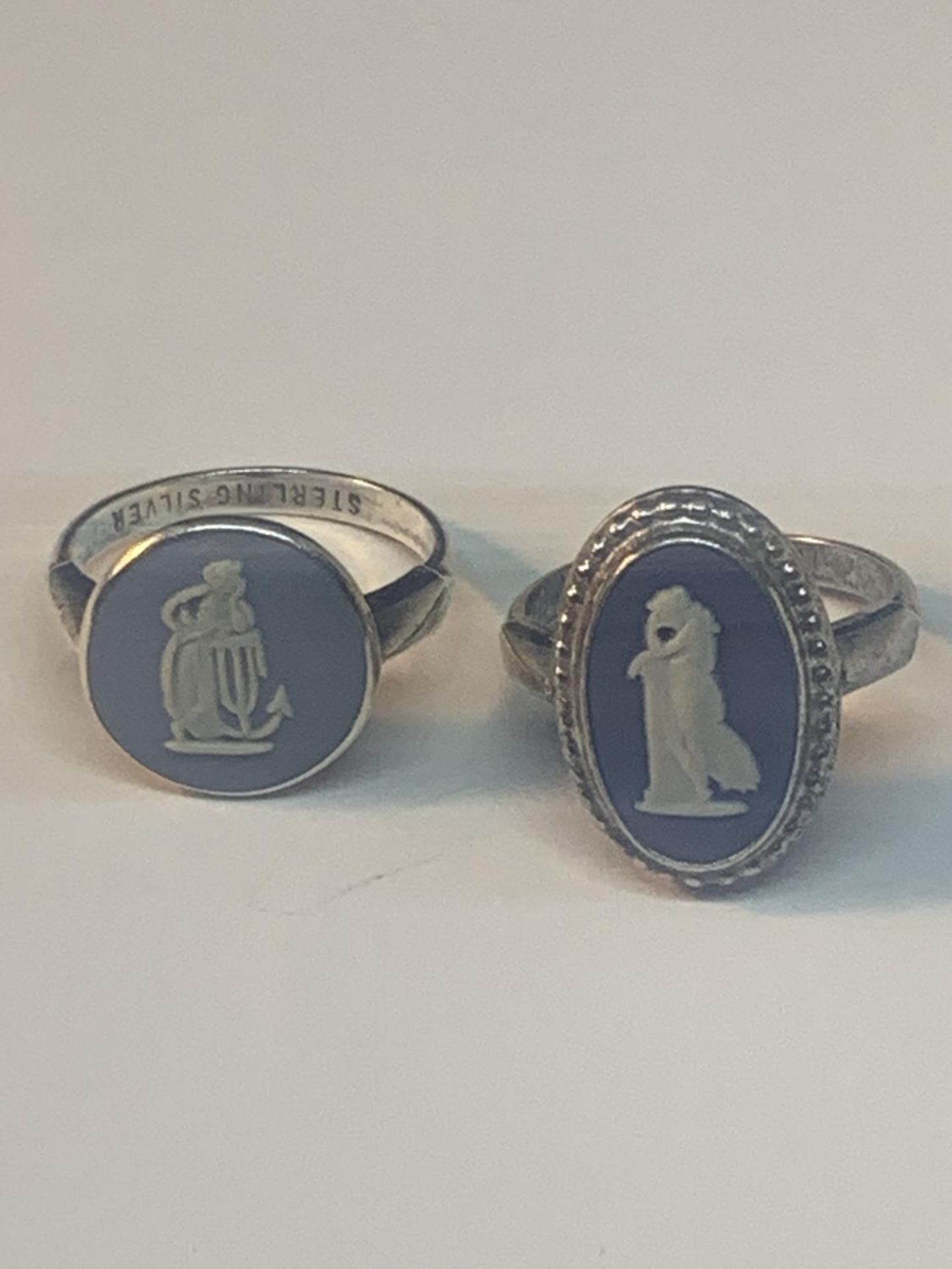 TWO SILVER WEDGEWOOD JASPERWARE RINGS