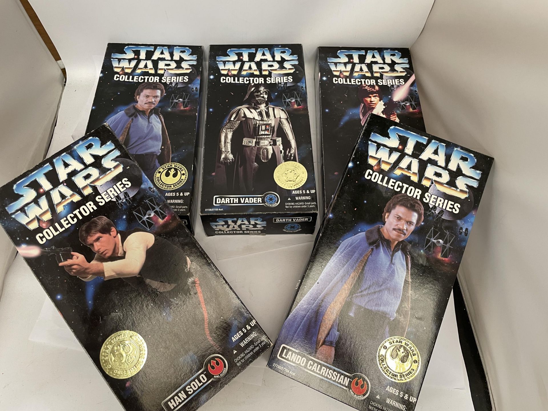 FIVE BOXED KENNER STAR WARS COLLECTOR'S SERIES FIGURES TO INCLUDE DARTH VADER, HAN SOLO, LANDA