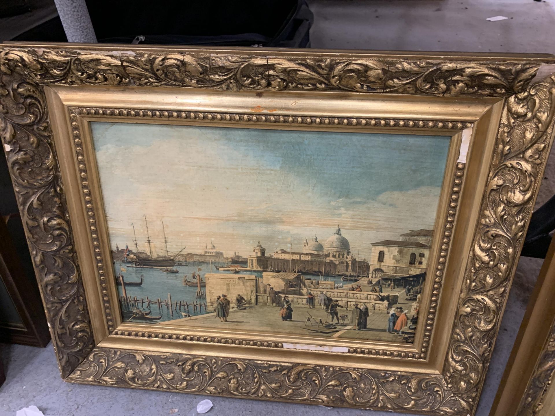 TWO OIL ON CANVAS OF ST MARKS SQUARE AND A VENETIAN HARBOUR, GILT FRAMED, 19" X 15" - Image 4 of 5