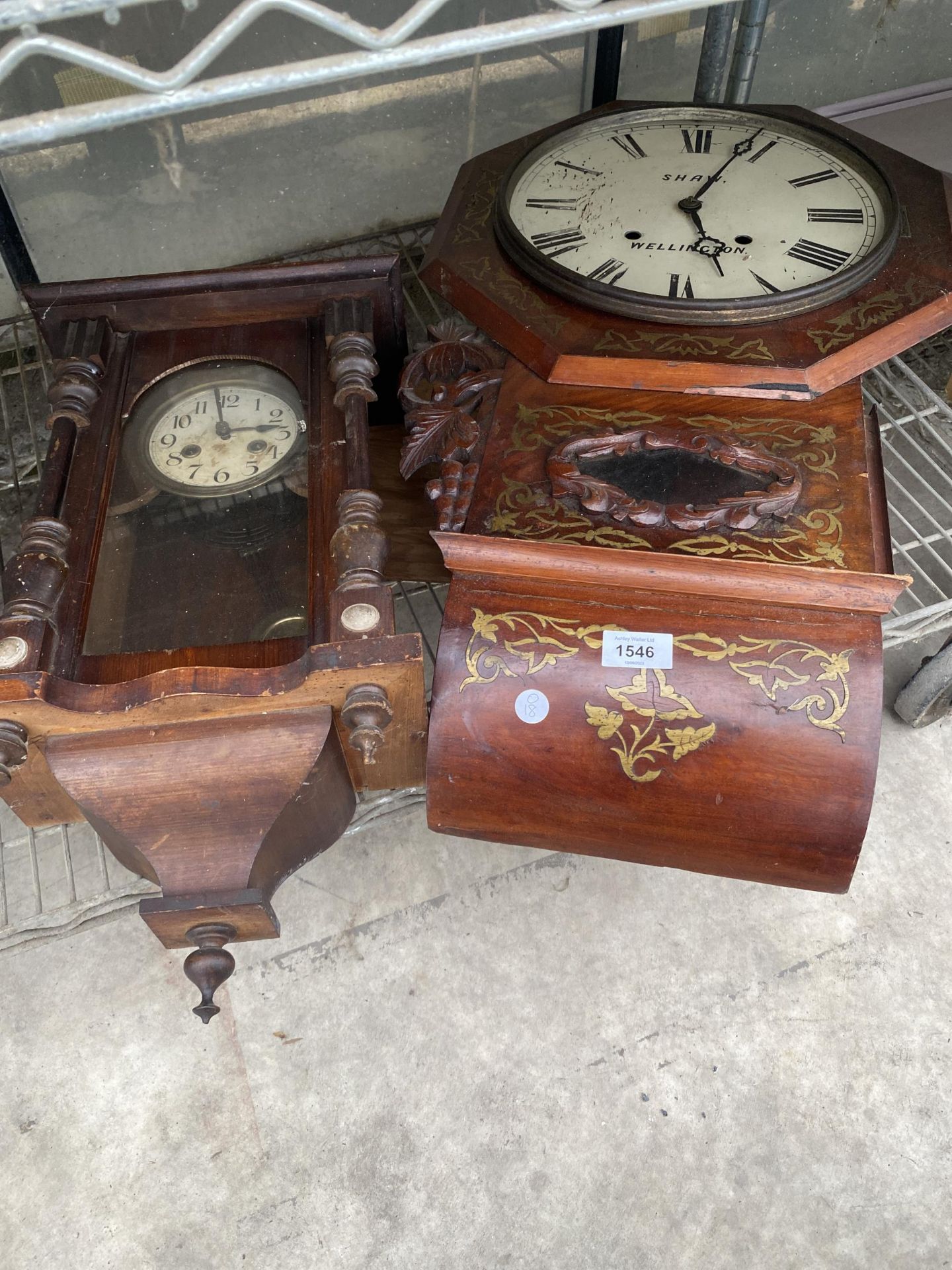 TWO VINTAGE MAHOGANY CASED CHIMING WALL CLOCKS