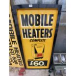 A VINTAGE WOODEN 'MOBILE HEATERS' SIGN