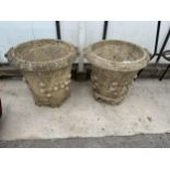 A PAIR OF LARGE DECORATIVE RECONSTITUTED STONE GARDEN PLANT POTS