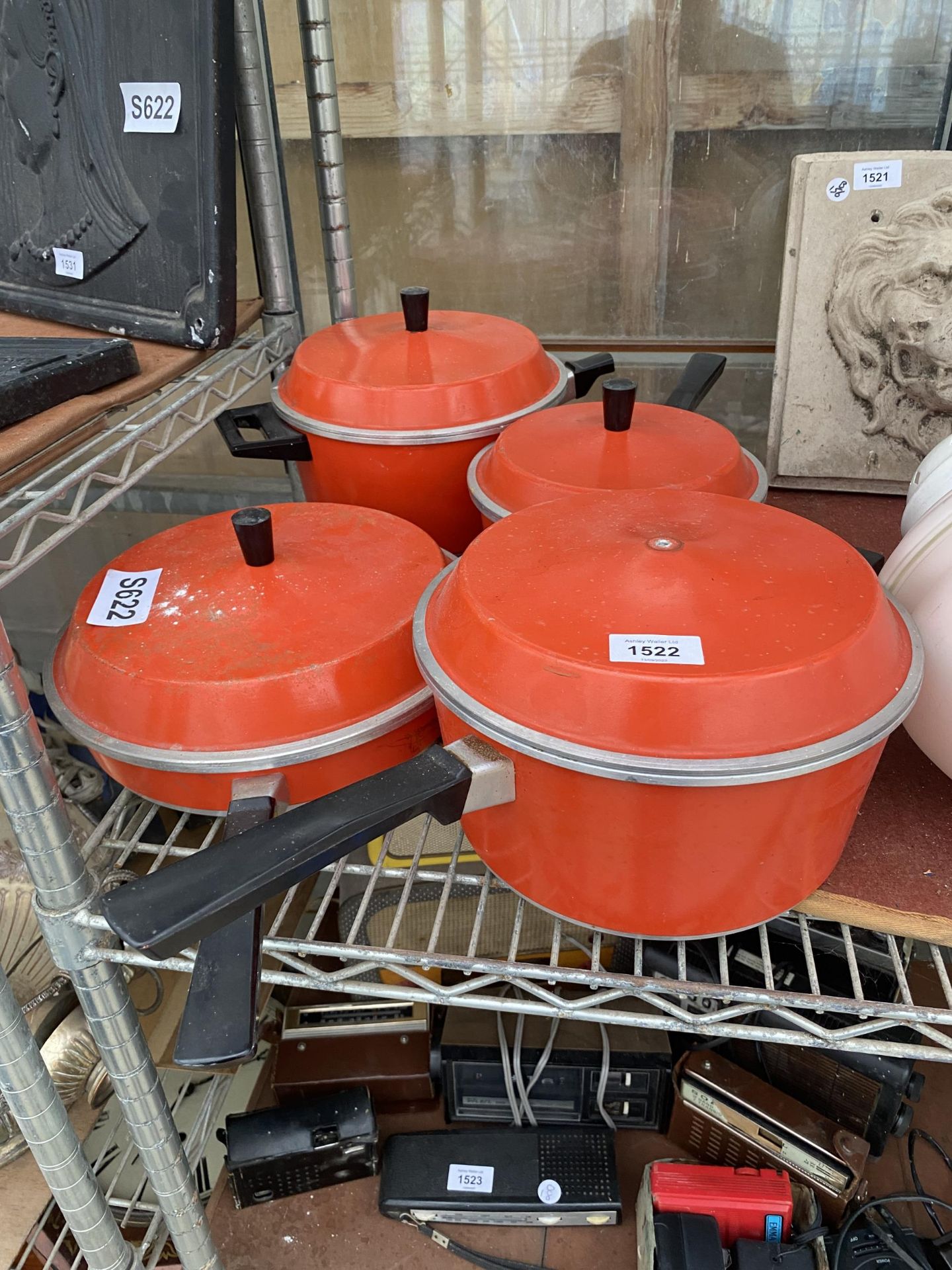 FOUR GRADUATED RETRO COOKING PANS