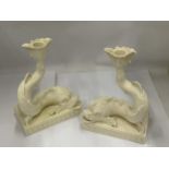 A PAIR OF WEDGWOOD DOLPHIN DESIGN CANDLESTICKS