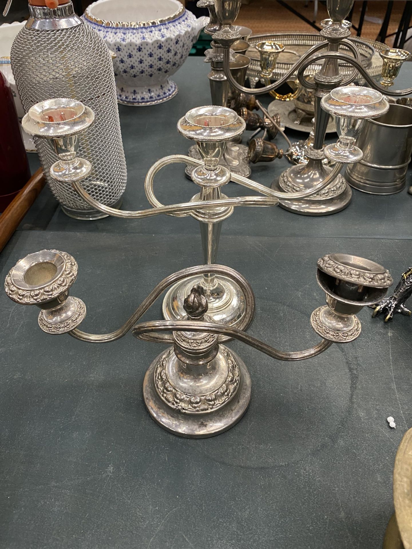 A QUANTITY OF BRASSWRE TO INCLUDE VASES, A SMALL COAL SCUTTLE, ETC, PLUS SILVER PLATED CANDLEABRA'S, - Image 2 of 4