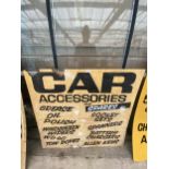 A WOODEN 'CAR ACCESSORIES' SIGN