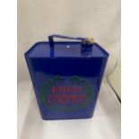 A BLUE MINI COOPER PETROL CAN WITH BRASS TOP