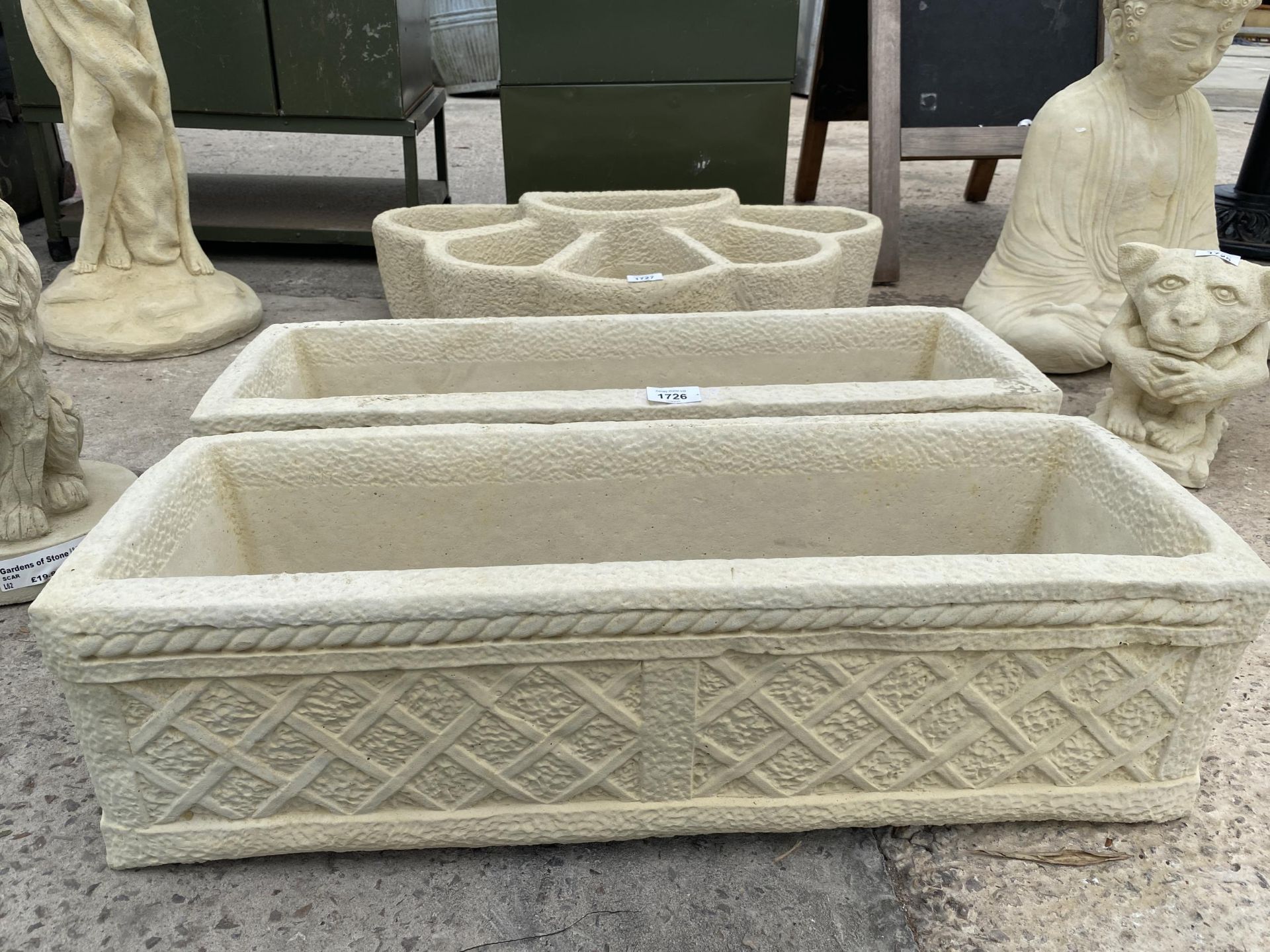 TWO AS NEW EX DISPLAY CONCRETE LATTICE TROUGH PLANTERS *PLEASE NOTE VAT TO BE PAID ON THIS ITEM* - Image 2 of 5