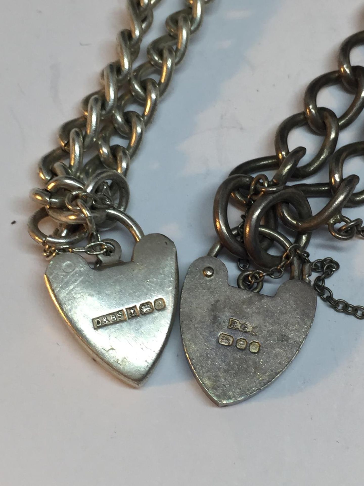 TWO SILVER BRACELETS WITH HEART PADLOCKS - Image 2 of 3