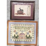 TWO FRAMED PICTURES - ALPHABET EMBROIDERY AND EGYPTIAN EXAMPLE