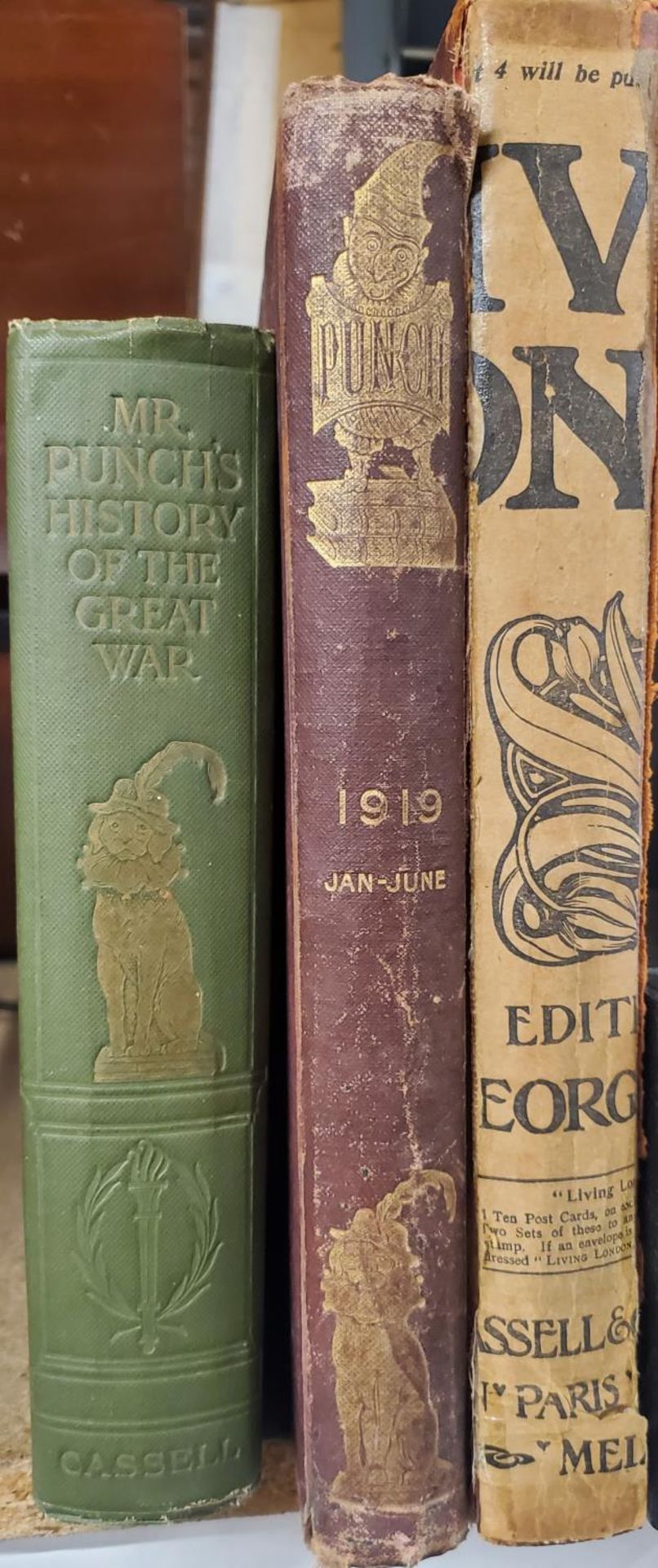 THREE 1919 PUNCH BOOKS TO INCLUDE 'MR PUNCH'S HISTORY OF THE GREAT WAR', 'PUNCH VOLUME CLVI' AND '