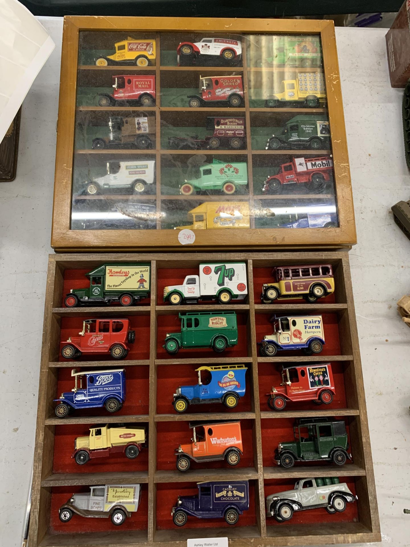 TWO WOODEN DISPLAY CASES OF DIECAST CARS