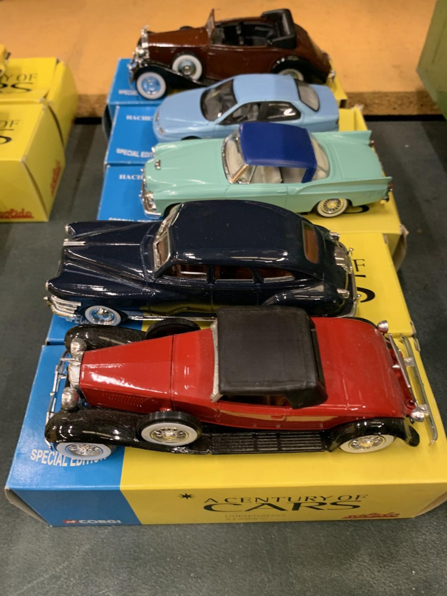 FIVE BOXED CORGI 'A CENTURY OF CARS' TO INCLUDE A STUDEBACK SILVER HAWK, CHRYSLER WINDSOR,