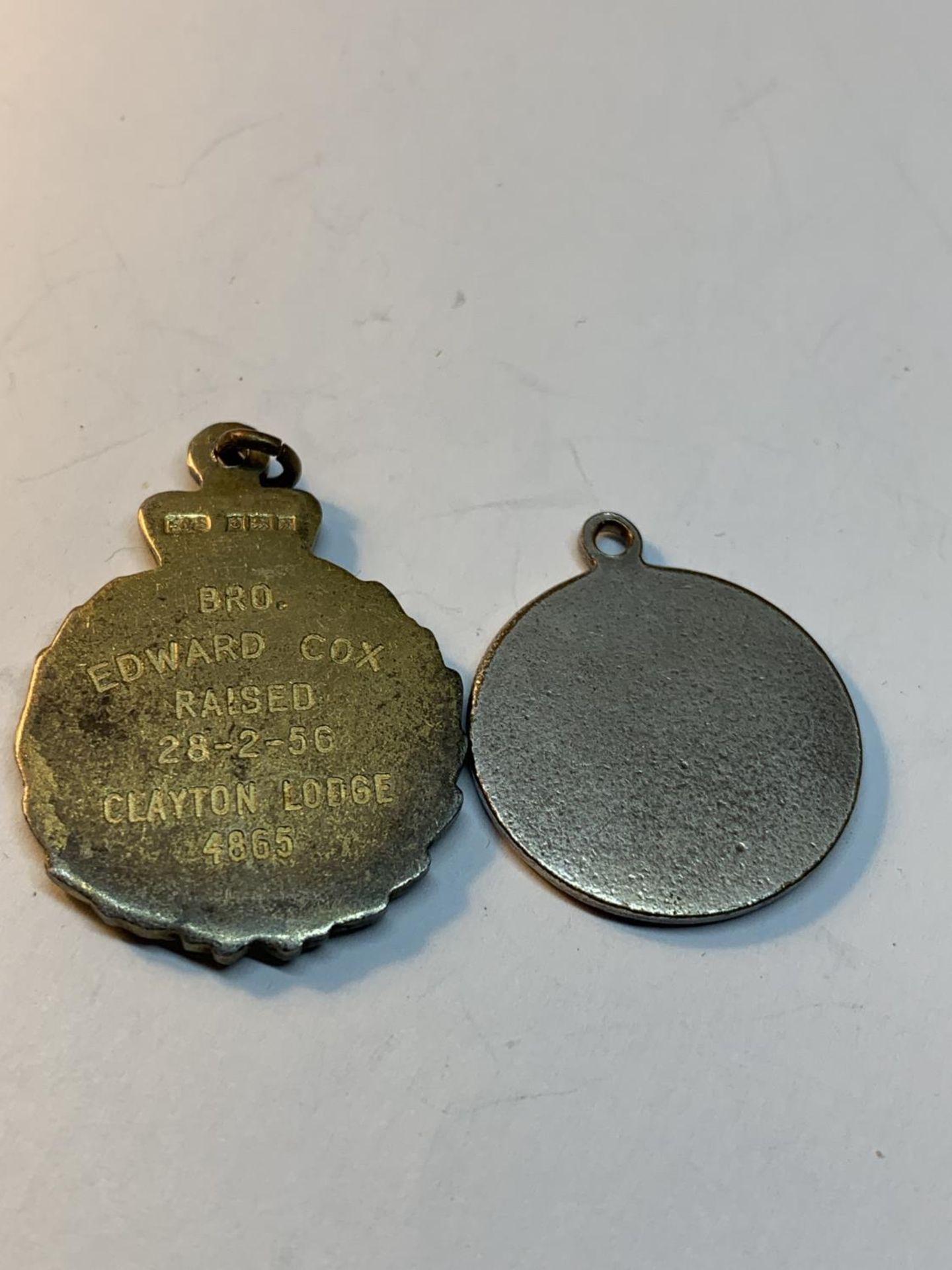 TWO WATCH CHAIN FOBS ONE HALLMARKED BIRMINGHAM SILVER - Image 2 of 3