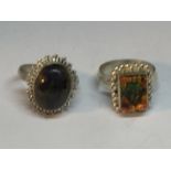 TWO SILVER RINGS WITH SEMI PRECIOUS STONES