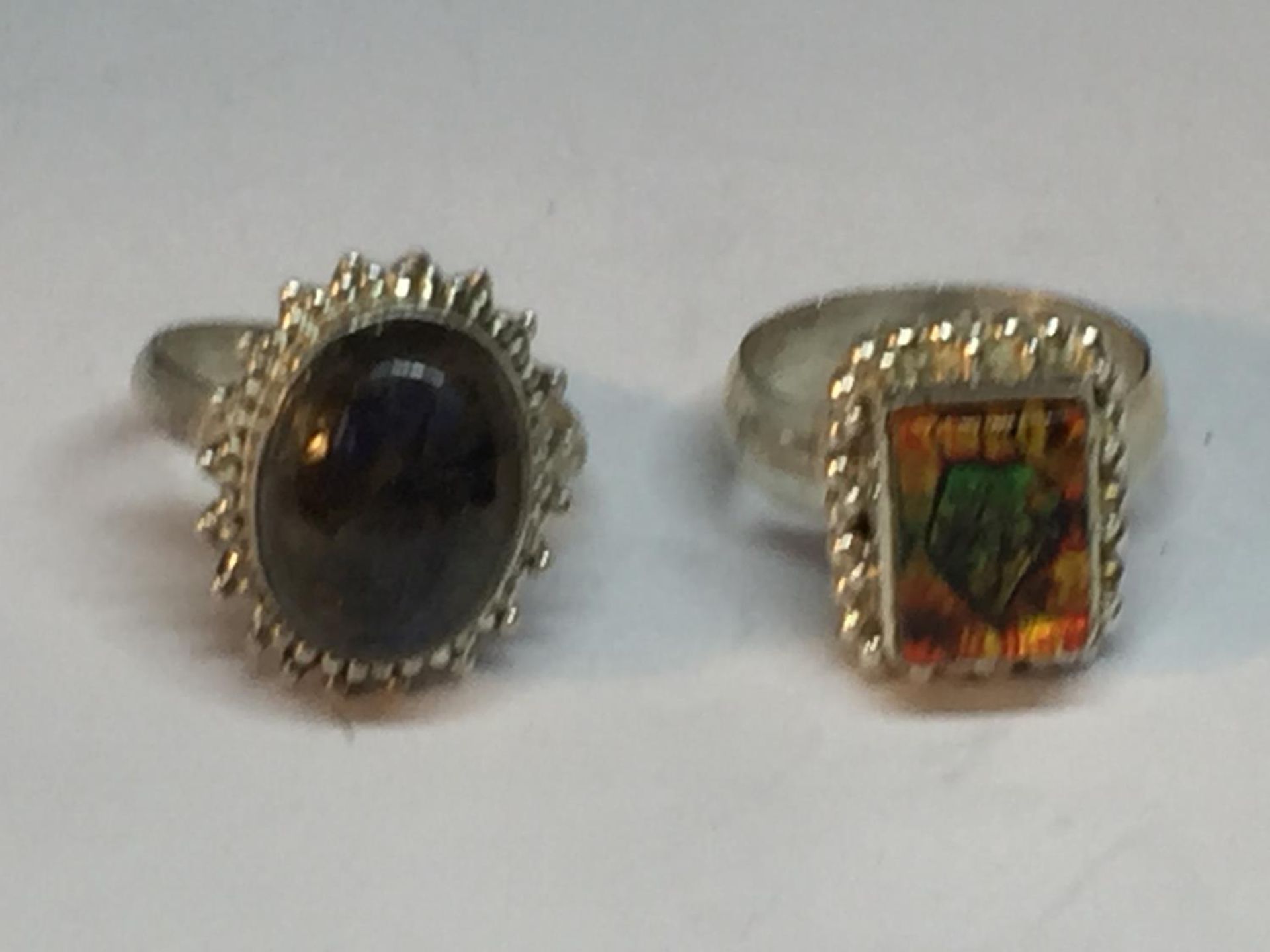 TWO SILVER RINGS WITH SEMI PRECIOUS STONES