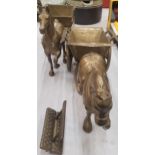 TWO VINTAGE BRASS HORSE AND CART MODELS