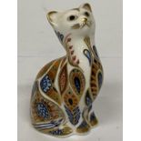 A ROYAL CROWN DERBY SIAMESE KITTEN WITH GOLD STOPPER