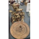 A COLLECTION OF VINTAGE BRASS ITEMS, KETTLE, HORSE, CHARGER ETC