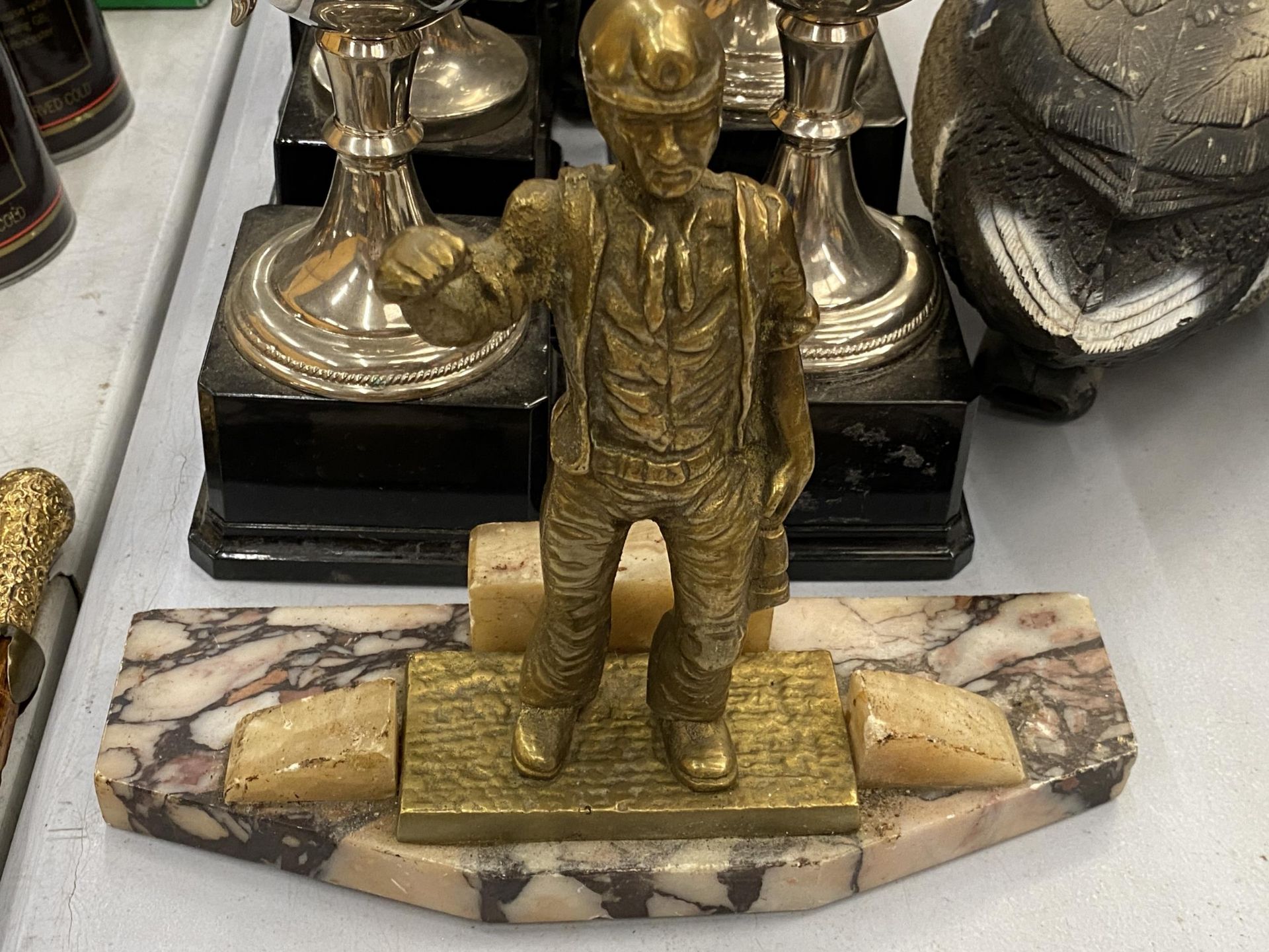 FOUR BRASS FIGURES OF MINERS, ONE ON A MARBLE PLINTH - Image 5 of 5