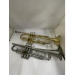 TWO VINTAGE TRUMPETS TO INCLUDE A BRASS EXAMPLE