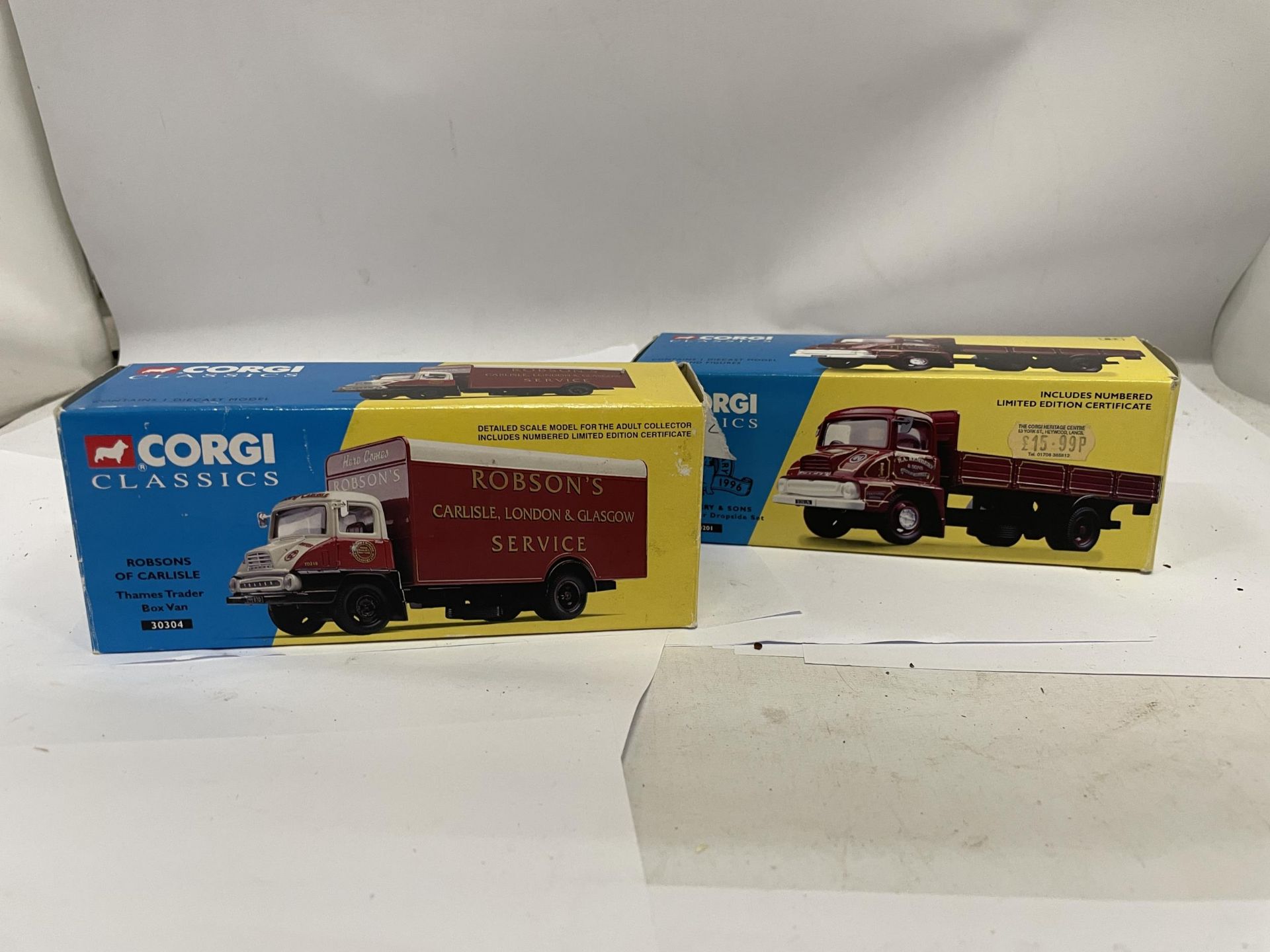 TWO CORGI CLASSICS TO INCLUDE A THAMES TRADER DROPSIDE SET NO. 30201 AND A ROBSONS OF CARLISLE