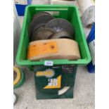 AN ASSORTMENT OF GRINDING DISCS, CUTTING BLADES AND SAND PAPER ETC