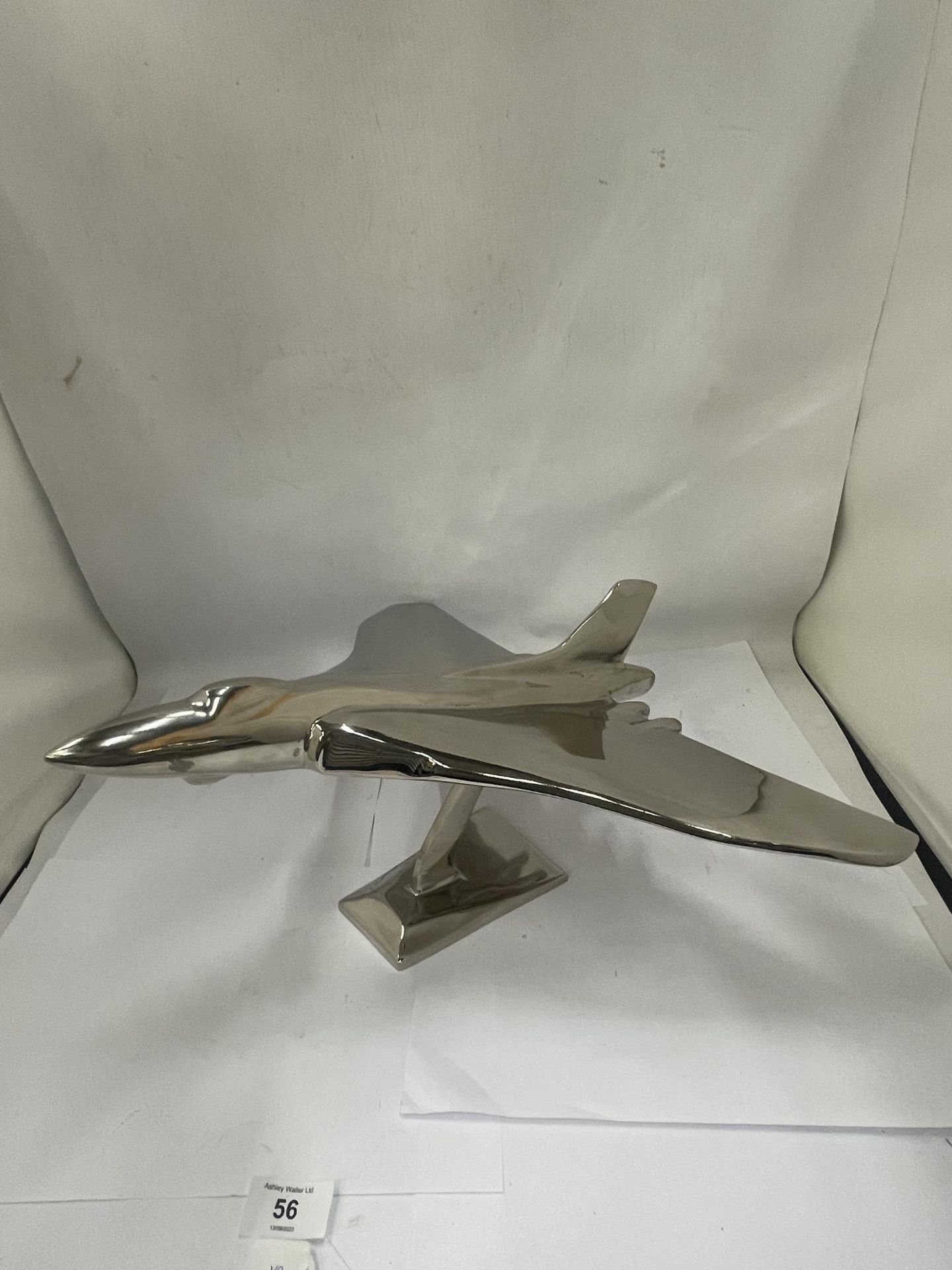 A LARGE CHROME VULCAN BOMBER AEROPLANE MODEL