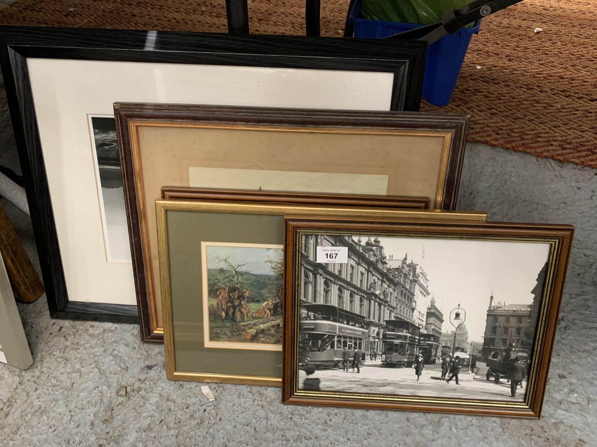 FOUR PICTURES TO INCLUDE A FRAMED AND SIGNED CHARCOAL DRAWING OF TOWER BRIDGE LONDON BY F ROBSON,