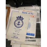 A COLLECTION OF WAR SHIP PICTURES WITH INFORMATION ON THE BACK, NAVAL BOOKLETS AND A CHRISTMAS