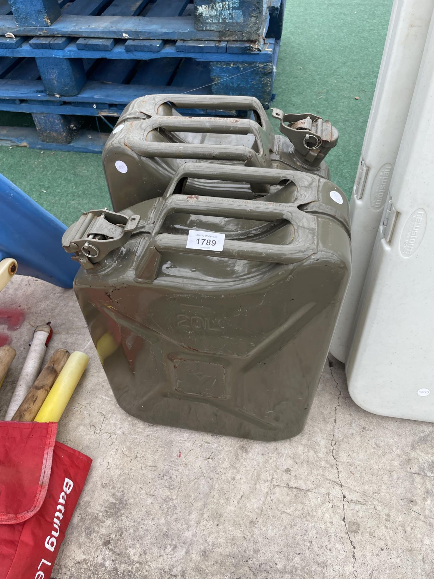 TWO 20L METAL JERRY CANS