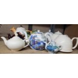 A MIXED LOT OF CERAMIC TEAPOTS, HUNTING EXAMPLE ETC