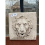 A RECONSTITUTED STONE LION WATER FEATURE WALL PLAGUE