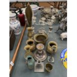 A QUANTITY OF BRASSWRE TO INCLUDE VASES, A SMALL COAL SCUTTLE, ETC, PLUS SILVER PLATED CANDLEABRA'S,