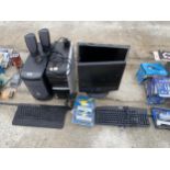 AN ASSORTMENT OF COMPUTER ITEMS TO INCLUDE MONITORS, TOWERS AND KEYBOARDS ETC