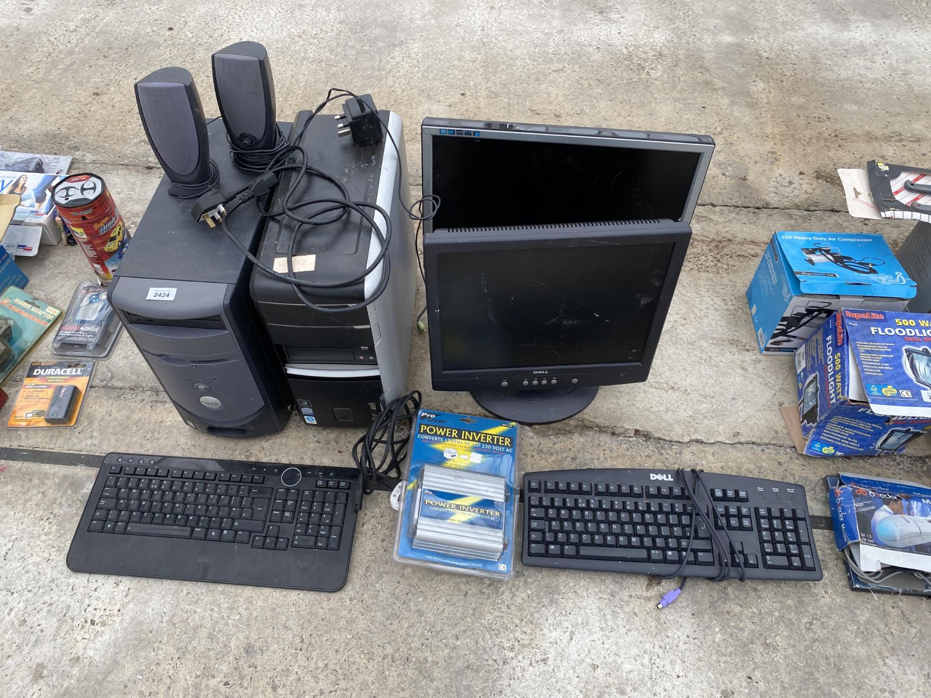 AN ASSORTMENT OF COMPUTER ITEMS TO INCLUDE MONITORS, TOWERS AND KEYBOARDS ETC