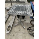 A SQUARE CAST ALLOY BISTRO TABLE