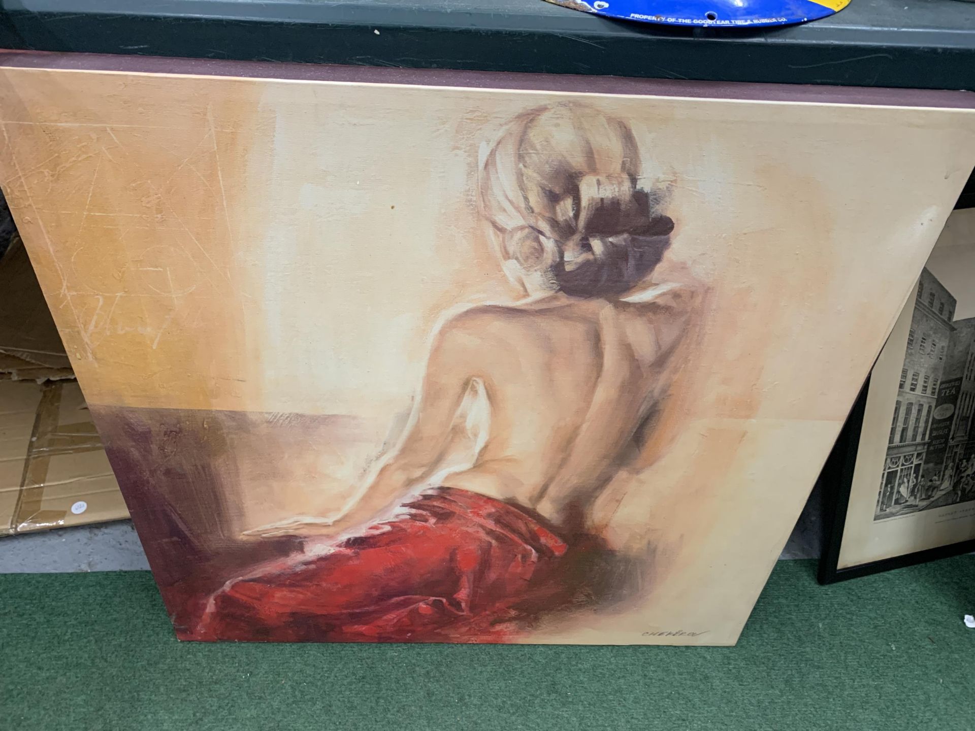 TWO OIL ON CANVAS OF A LADY IN RED 28" X 28" - Image 3 of 3