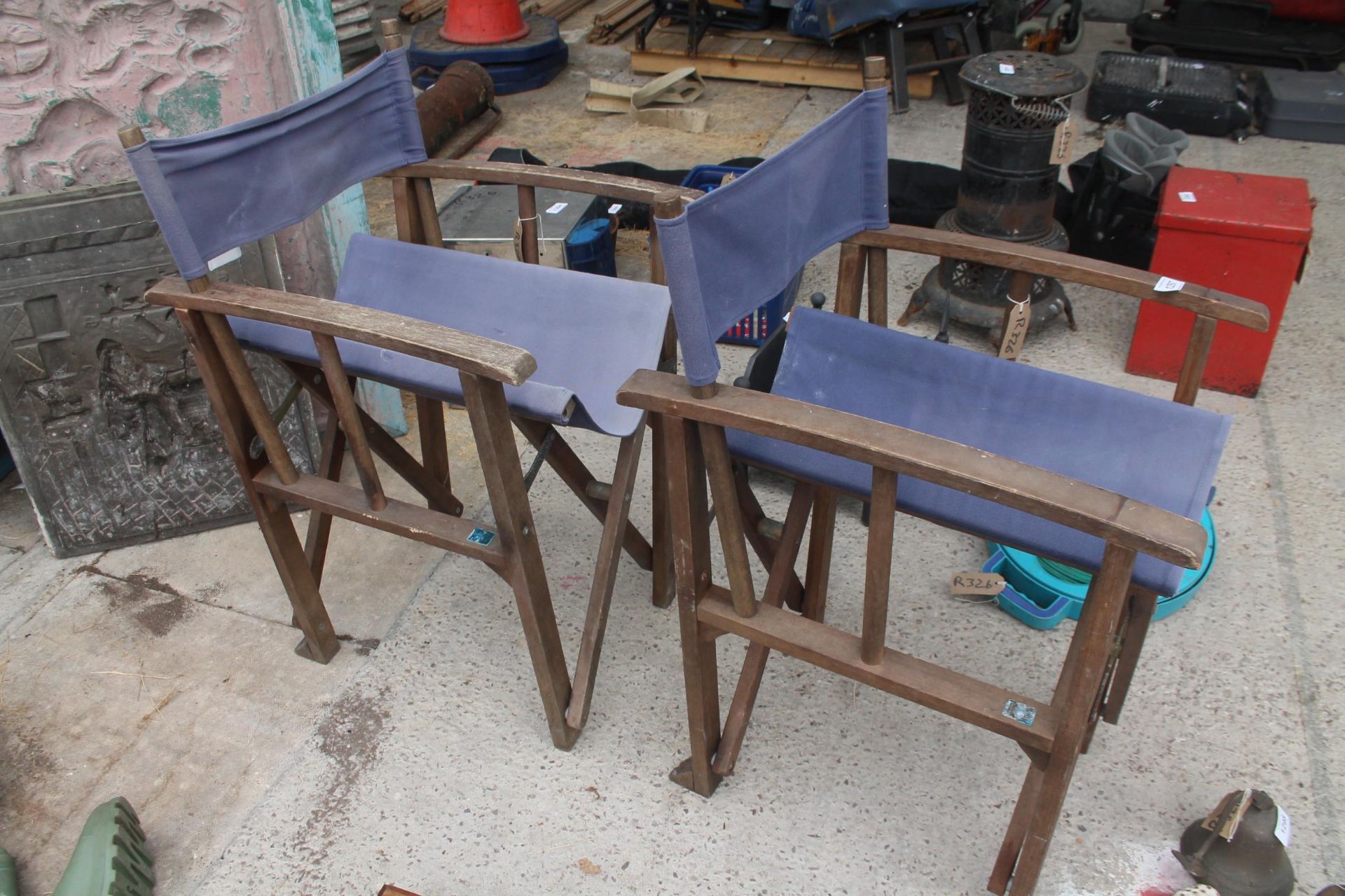 2 WOODEN DIRECTORS CHAIRS NO VAT